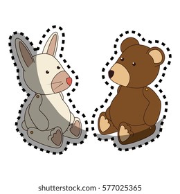 sticker colorful set collection teddy bear and bunny