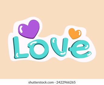 Sticker of colorful set. The creative use of cartoon design and the word love comes to life against a pristine background. Vector illustration.