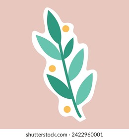 Sticker of colorful set. Demonstration of summer vibes with this leaf-themed sticker, boasting a charming cartoon design and a pastel background. Vector illustration.