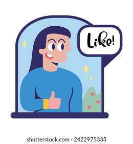 Sticker of colorful set. This captivating image combines artistic flair and design sensibilities, featuring the text like with a charming cartoon girl character. Vector illustration.