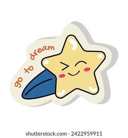 Sticker of colorful set. This cute sweet dream-themed sticker feature a charming cartoon design of a star on a white backdrop. Vector illustration.
