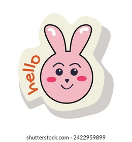 Sticker of colorful set. This rabbit face sticker feature a delightful cartoon design and a white background. Vector illustration.