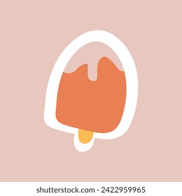 Sticker of colorful set. This sweet summer-style sticker showcase an ice cream cartoon design on a pastel background. Vector illustration.