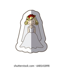 sticker colorful silhouette cartoon bride with costume vector illustration