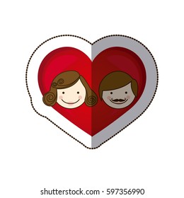 sticker colorful silhouette cartoon heart with parents face vector illustration