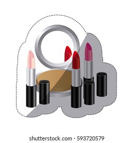 sticker colorful silhouette with make up set vector illustration