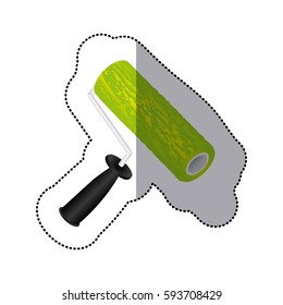 sticker colorful silhouette of paint roller with paint green vector illustration