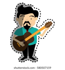 sticker colorful silhouette singer with acoustic guitar