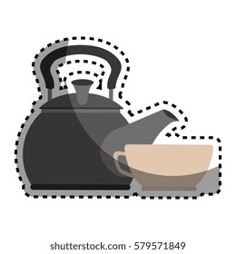 sticker colorful silhouette with tea kettle and porcelain cup