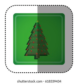 sticker colorful square frame with christmas tree design vector illustration