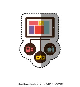 sticker colorful tablet database server icon stock vector illustration