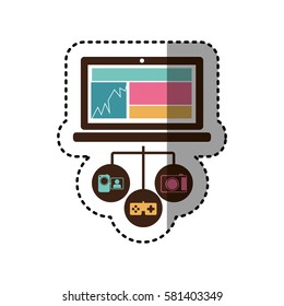 sticker colorful tech laptop computer database server icon stock vector illustration