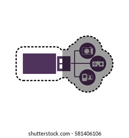sticker colorful usb device with icon apps vector illustration