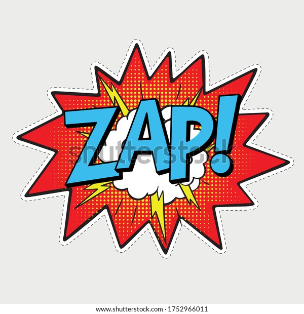 Sticker with comic sound effect ZAP hand drawn word\
retro pop art style