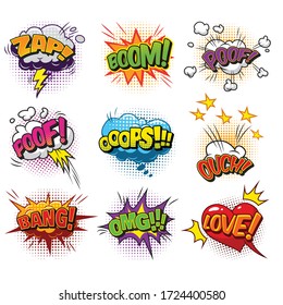 Sticker comic vector elements set