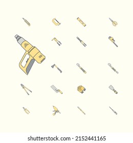 Sticker Construction Tools Icon Collection Set