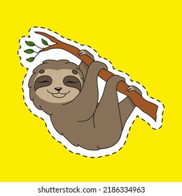 Sticker with contour. cartoon character. Animal theme. Colorful vector illustration. Isolated on color background. Template for your design.