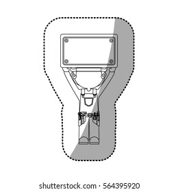 sticker contour cartoon worker with toolkit and plaque up