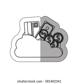 sticker contour cloud in cumulus shape with elements investment vector illustration