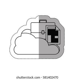 sticker contour cloud in cumulus shape with briefcase and document with fold vector illustration