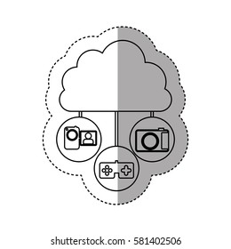 sticker contour cloud in cumulus shape connected to tech device vector illustration