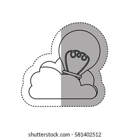 sticker contour cloud in cumulus shape with light bulb with filaments vector illustration