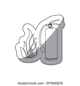 sticker contour fire flame and extinguisher icon vector illustration
