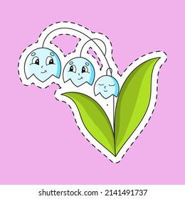 Sticker with contour flower . cartoon character. Colorful vector illustration. Isolated on color background. Template for your design.