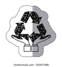 sticker contour of hands holding a recycling symbol shape