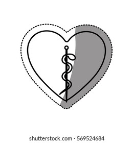 sticker contour in heart shape with health symbol with serpent entwined