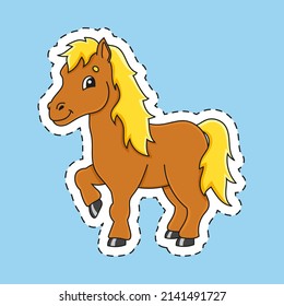 Sticker with contour horse . cartoon character. Colorful vector illustration. Isolated on color background. Template for your design.