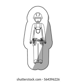 sticker contour man worker with toolkit and beard