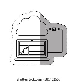 sticker contour tech laptop with cloud storage icon stock vector illustration