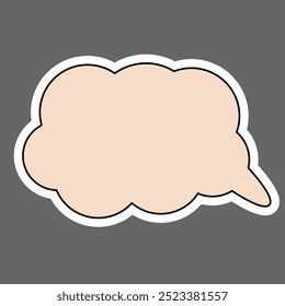 Sticker conversation bubble. Sticker for dialogues in beige color with white outline. Sticker for printing. Speech cloud for scrapbooking, notebook decoration. Isolated on gray background.