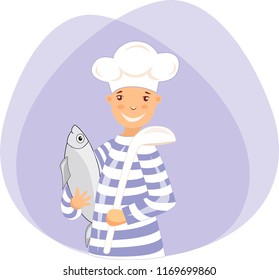 Sticker cook sailor with fish