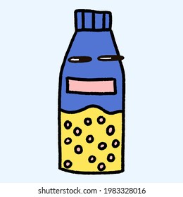 sticker cough syrup with eyes. Children's hand drawn style. Cold medicine in bottles. Pharmaceuticals and Nutrition. The drug is prescribed by a doctor.silhouette for plotter