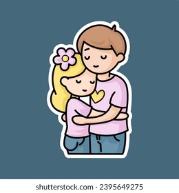 sticker of a couple hugging