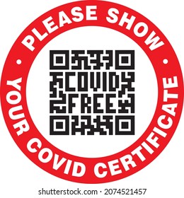 Aufkleber für Covid-19 Certificate QR-Code Kontrolle. Vektorzeichen.