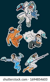 Sticker Covid-19 doctor superheroes are fighting corona virus pandemic monster to protect a patient.