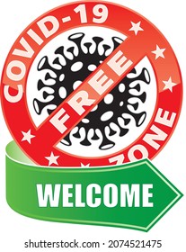 Sticker for Covid-19 Free Zone. Vector sign.