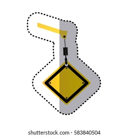 sticker crane hook holding a yellow diamond traffic sign vector illustration