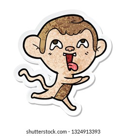 sticker of a crazy cartoon monkey running