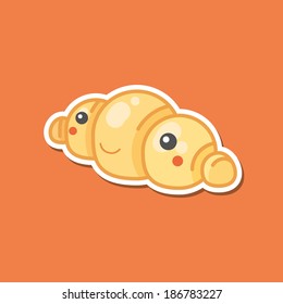 Sticker. Croissant. Bun. Dessert. Pastries. Breakfast. Vector illustration. Used as a sticker on the phone and other objects. Cute, smiling.