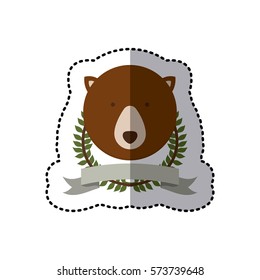 sticker crown leaves and label with bear animal vector illustration