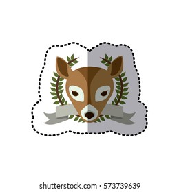 sticker crown leaves and label with deer animal vector illustration