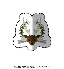 sticker crown leaves and label with moose animal vector illustration