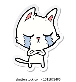 sticker of a crying cartoon cat