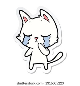 sticker of a crying cartoon cat