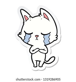 sticker of a crying cartoon cat