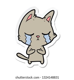 sticker of a crying cartoon cat